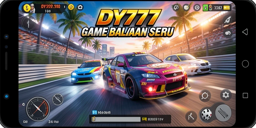 Tampilan gameplay DY777 yang seru dengan adegan balapan mendebarkan.