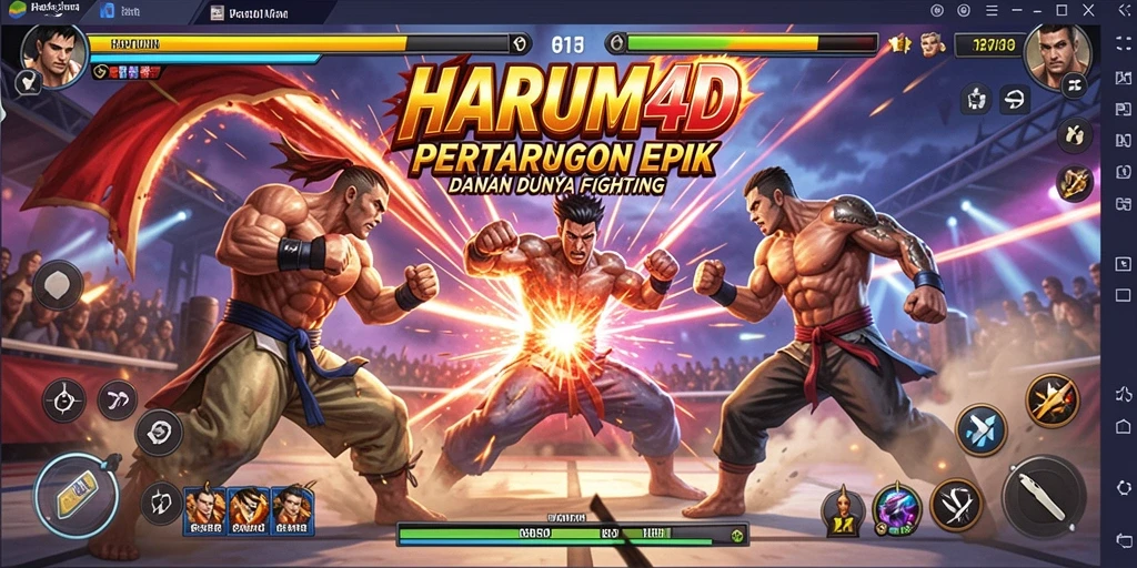 Tampilan gameplay seru dari HARUM4D dengan pertarungan antar karakter.
