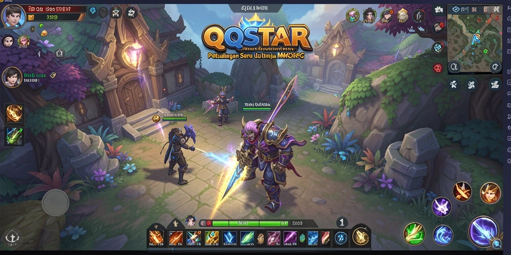 Tangkapan layar gameplay QQSTAR menampilkan aksi pertarungan seru dalam dunia MMORPG.